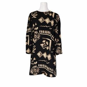 Vtg Spenser Jeremy 100% Silk Dress Sz 14 Black Gold Abstract Geometric Lined